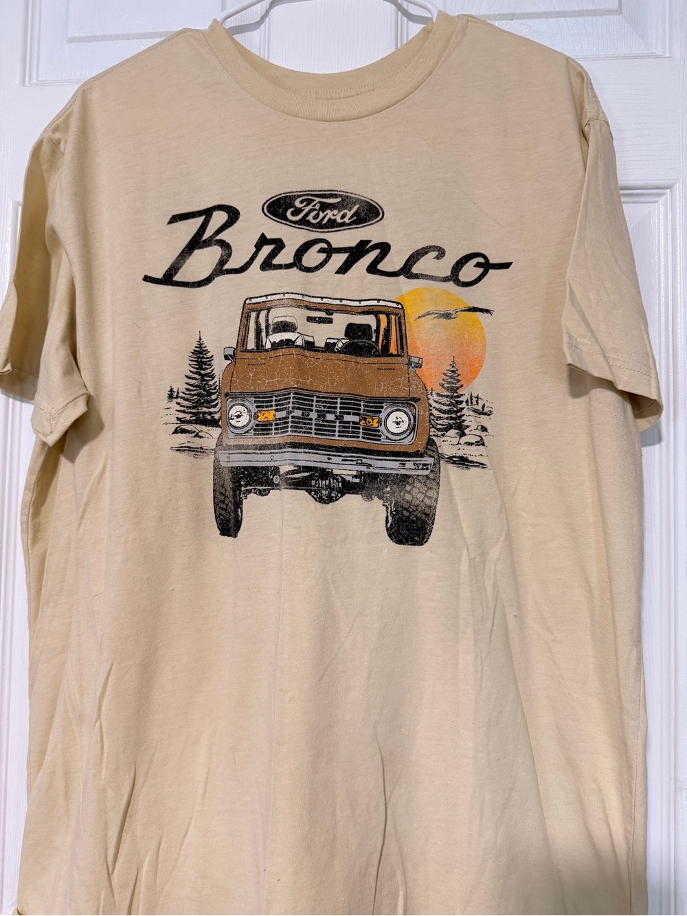 Ford Men’s Beige Bronco Graphic Tee with Sunset Accent